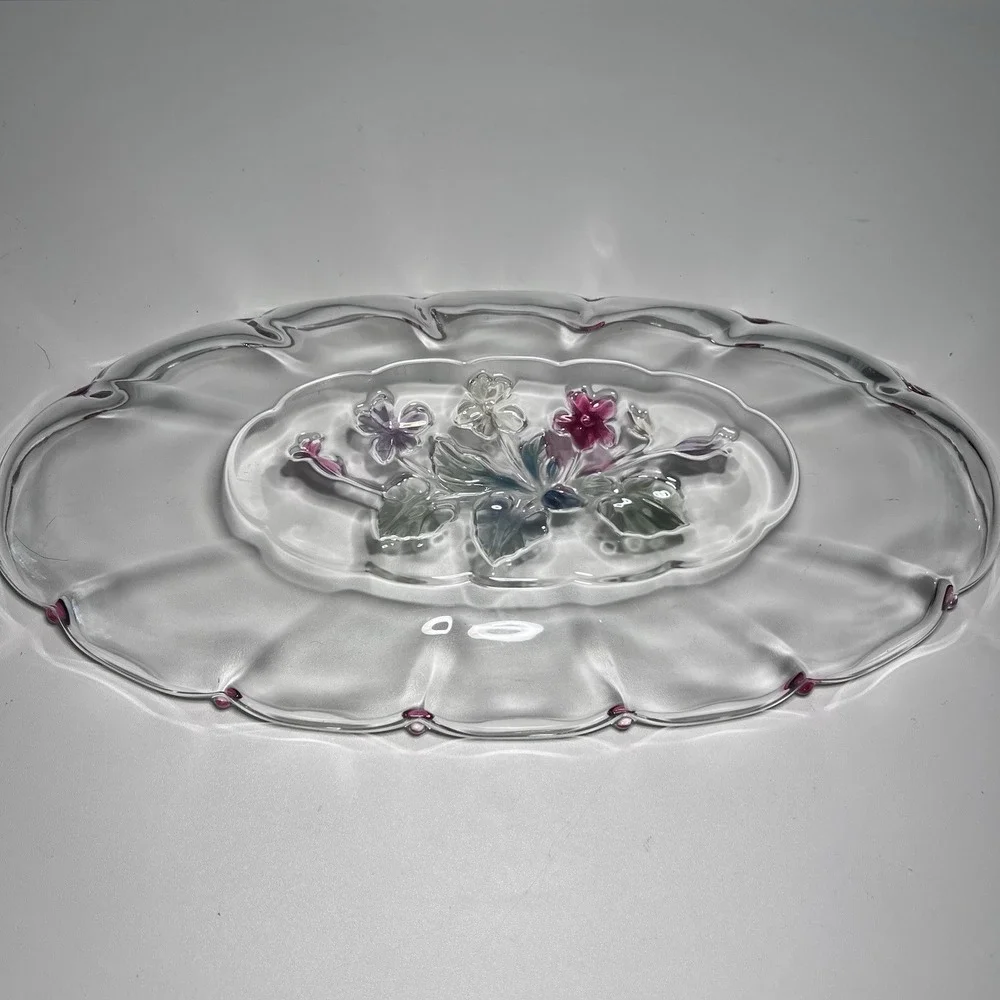 Mikasa Glass Oval Serving Tray‎ 15x7 Floral & Scalloped Edges